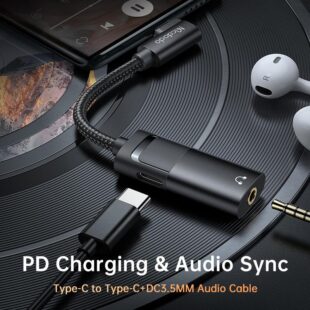 Mcdodo Right Angle Audio Adapter USB C to 3.5mm DAC Earphone Mic 60W PD